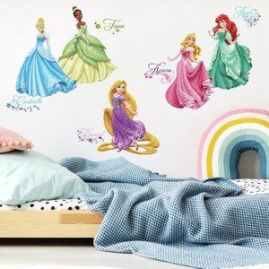 Disney Princess Peel Stick Wall Decals 37 Glitter Stickers Decor Ariel Rapunzel
